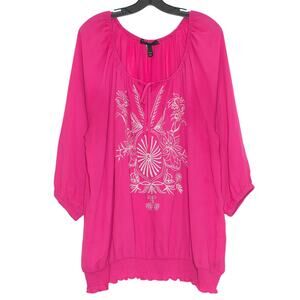 Lane Bryant Top Embroidered Floral Off Shoulder Boho Feminine Sheer Pink 22/24